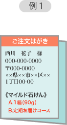 印字の特徴（例1）返信ハガキ付きのハガキ